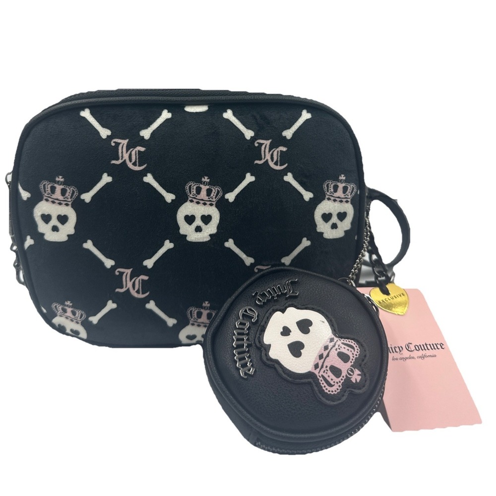 Juicy Couture Black Velour Skull Print Haunted Couture Crossbody Bag VIRAL NWT